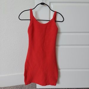 Red Knit Ribbed Low Open Back Mini Dress